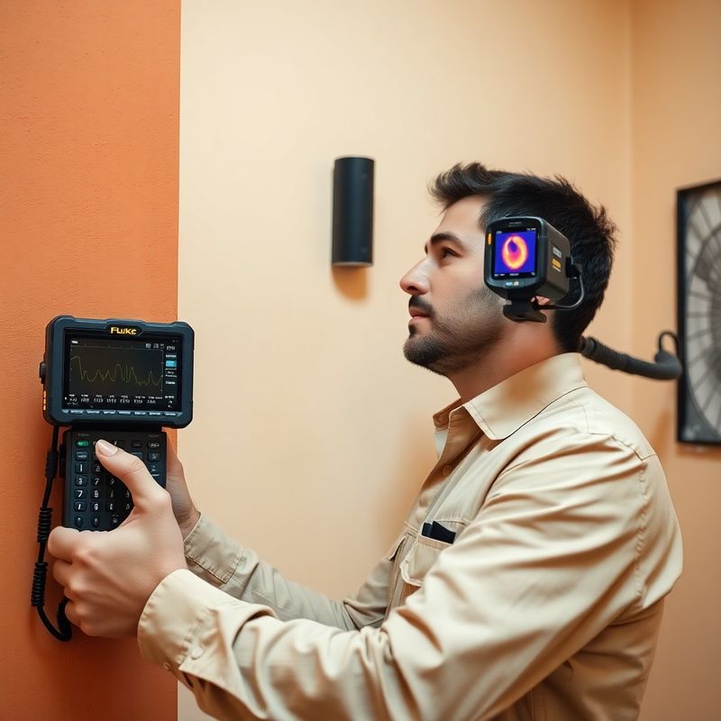 Tecnico Studio Marino con termocamera FLIR e analizzatore di rete Fluke